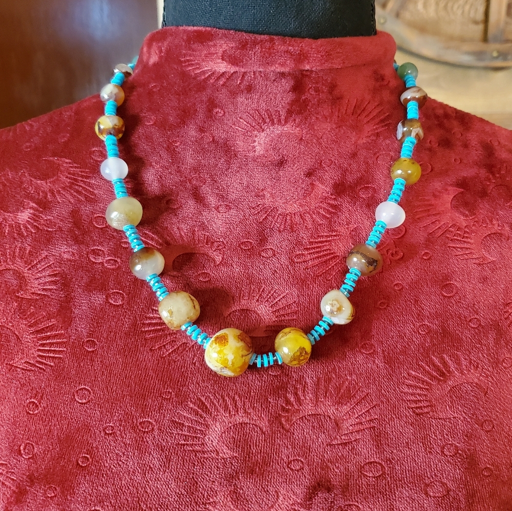 20" Amber and Circular Beaded Boho Necklace